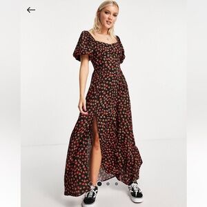 Miss selfridge puff sleeve midi dress rosebud print size 10